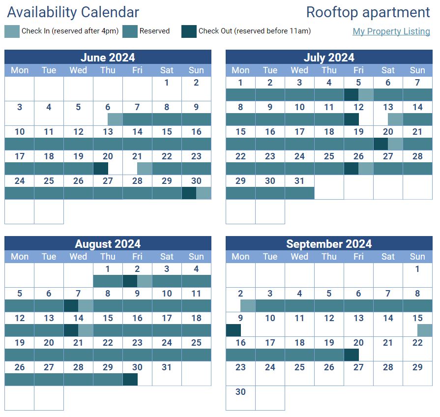 Availability calendar Lemon tree apartments